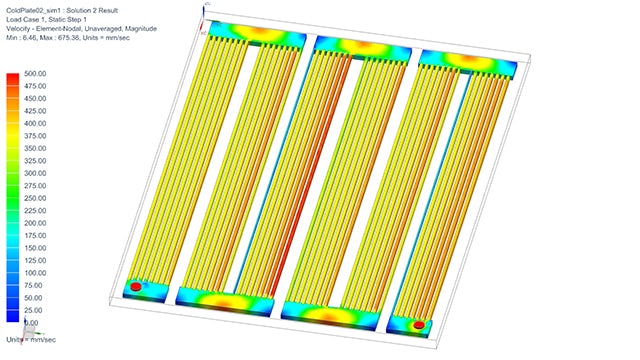 asa hydraulik uses Simcenter 3D Flow and Simcenter 3D Thermal from Siemens Digital Industries Software for computational fluid dynamics (CFD) simulations, optimizing their designs for temperature progression (left) and flow velocity (right), among other criteria.