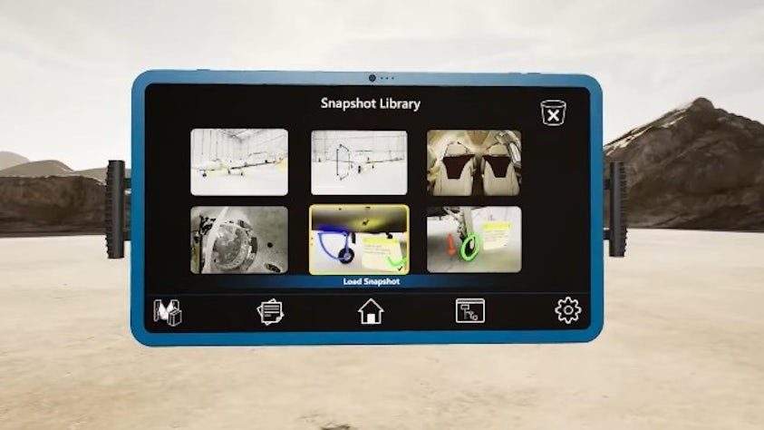 Snapshot Library pulled up in NX Immersive Explorer with 6 snapshots of a plane design, including markups and sticky notes.