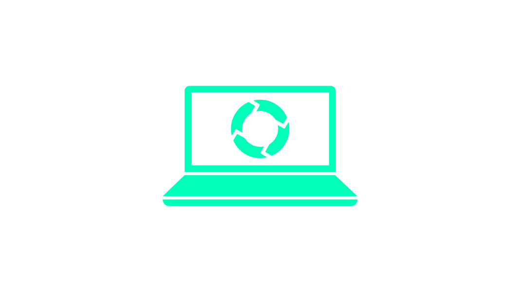 Laptop with circular refresh symbol displayed on the screen.