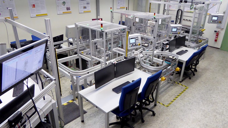 At its Department of Electrical Engineering and Information Technology, Darmstadt University of Applied Sciences is running an assembly plant authentically reproducing the automation processes in a real factory. Photo: M. Wittmer