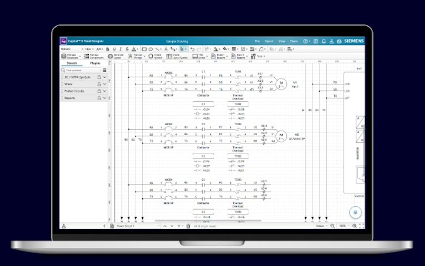 laptop with screen shot of Capital X Panel Designer schematic drawing.
