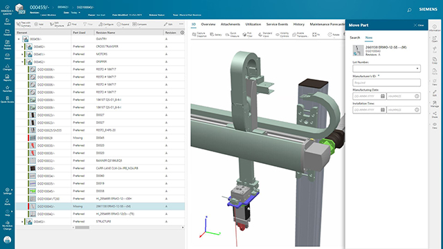 Teamcenter service lifecycle management feature computer screen