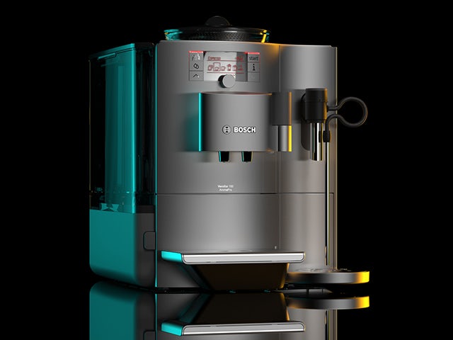 A high-definition NX 3D rendering of a Bosch coffee machine. 