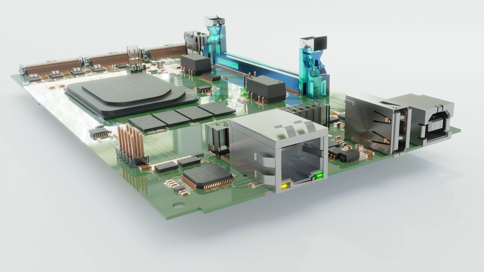 3D rendering of a PCB