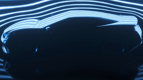 風洞空気力学シミュレーションにおける3Dレンダリングされた自動車の画像