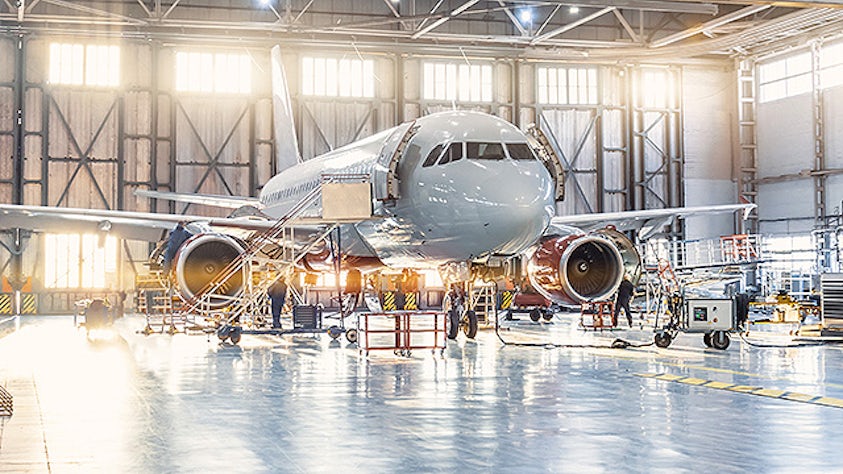 Airplane in a hangar