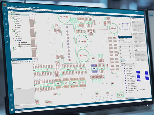 Screen shot of Process Preparation X Essentials software used to import common PCB designand BOM data to build a digital twin of the product