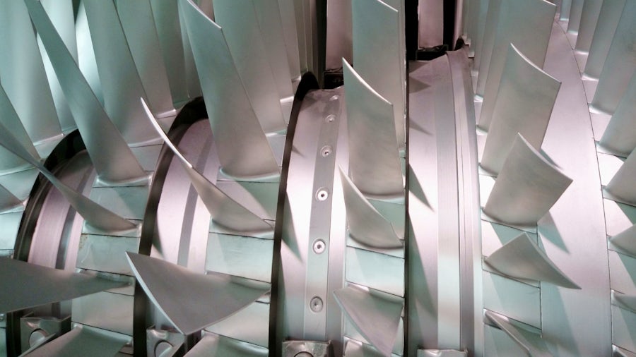 A close-up look at an aircraft turbine