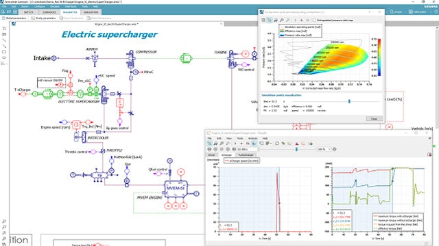 Simcenter software displaying gas management, combustion and emissions.