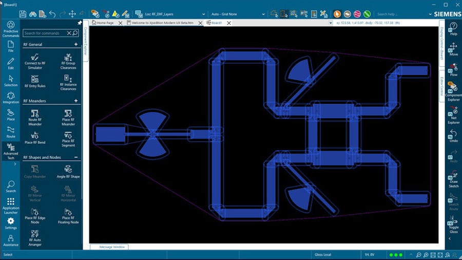 RF elements represented in PCB schematic and layout