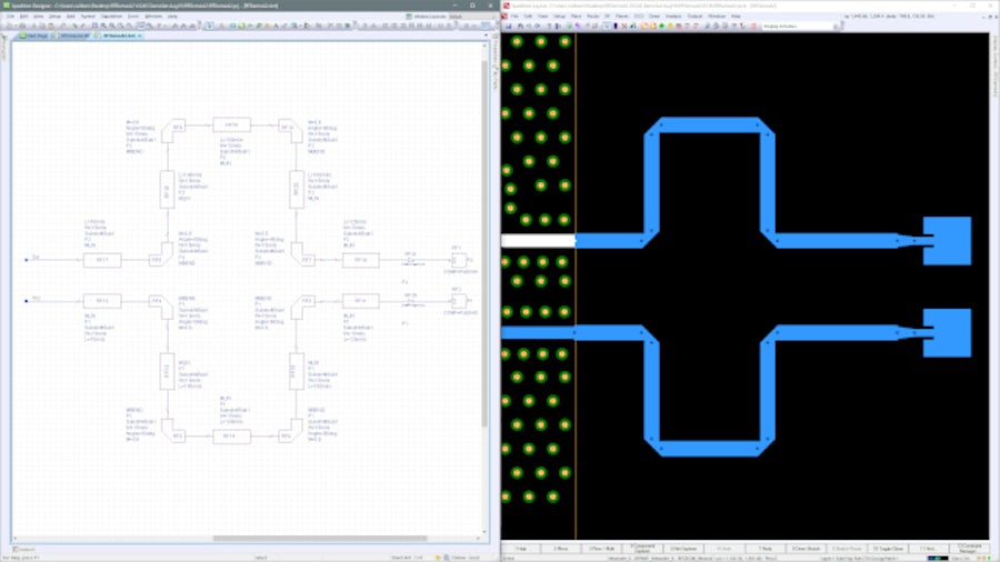 RF elements represented in PCB schematic and layout