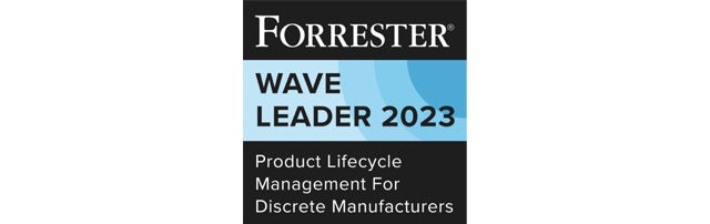 Forrester Wave Leader 2023 Product Lifecycle Management for Discrete Manufacturers award badge.