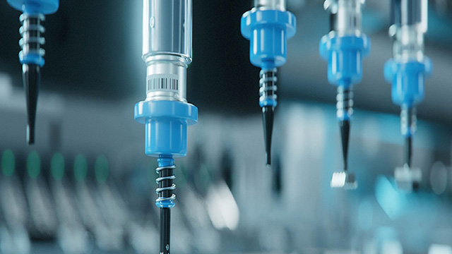 A close-up photo of inside an electronic hardware piece where magnetic tips are moving small chips.