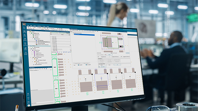 Computor monitor showing a screen shot of Process Preparation X Advanced software which includes test and inspection output support for PCB assembly