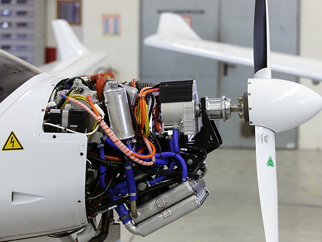 An exposed electric motor for an airplane