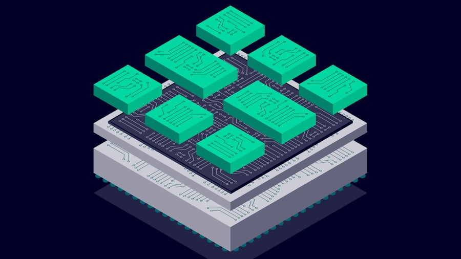 Rendering of a 3D IC design used in semiconductor packaging