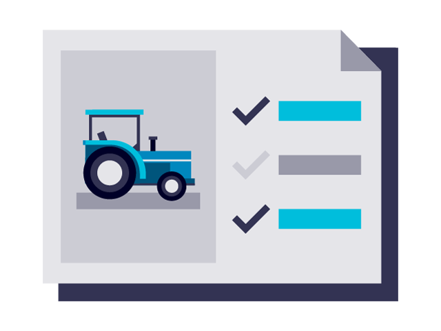 Abbildung eines Traktors neben einer Checkliste mit Objekten