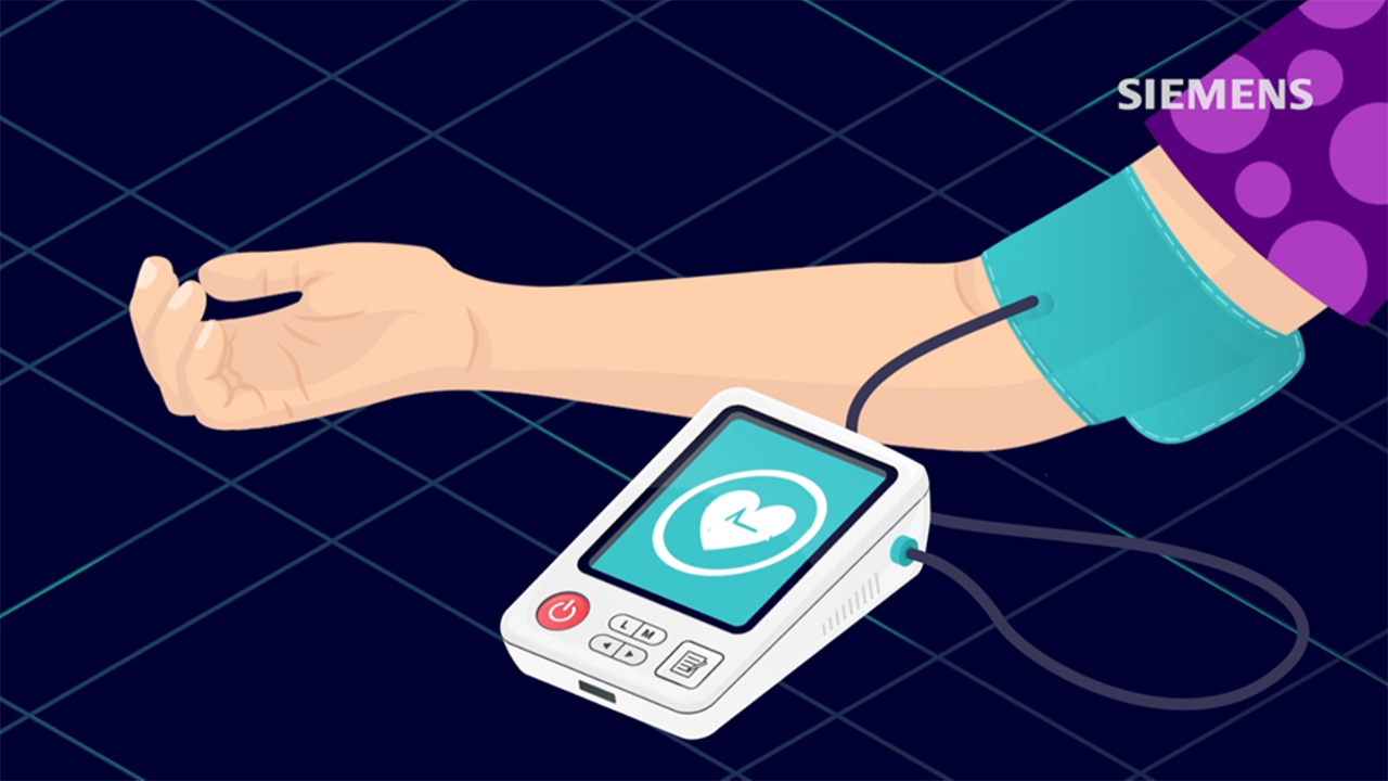 Graphic of an arm wearing a blood pressure monitor