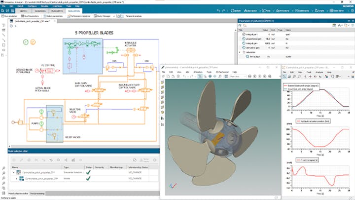 Marine engine subsystems visuals from the Simcenter Amesim software.