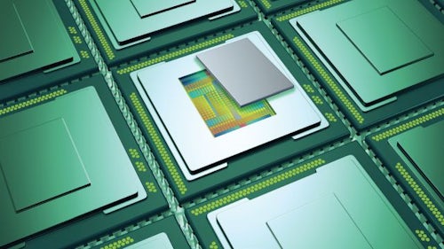 Image of a semiconductor chip drawing with a single chip’s interworkings displayed