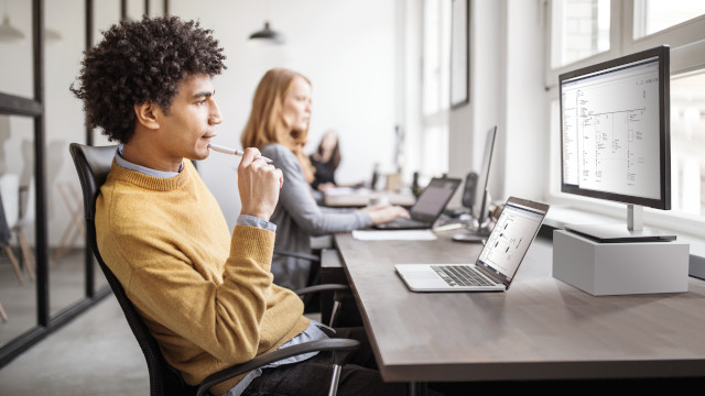 Man working on a computer.