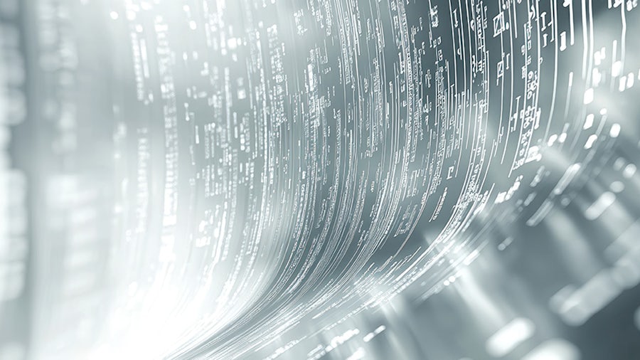 Abstract digital data stream, flowing code, binary code, technological background.