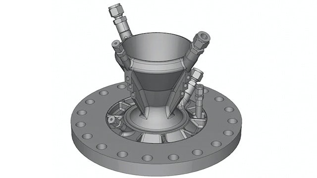 Stress analysis in Simcenter 3D for part of a rocket motor.