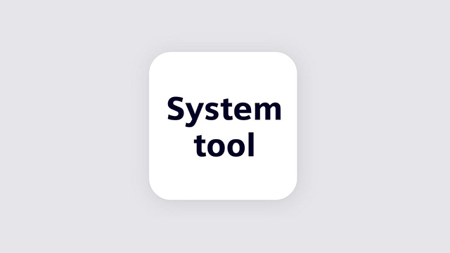 White icon with the words "System tool" in the middle in black text.