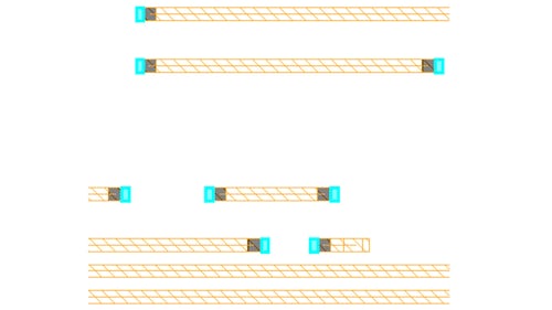 Screenshot showing multiple automated line-end extensions created in an IC design layout.