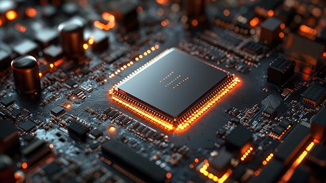 a glowing circuit board component