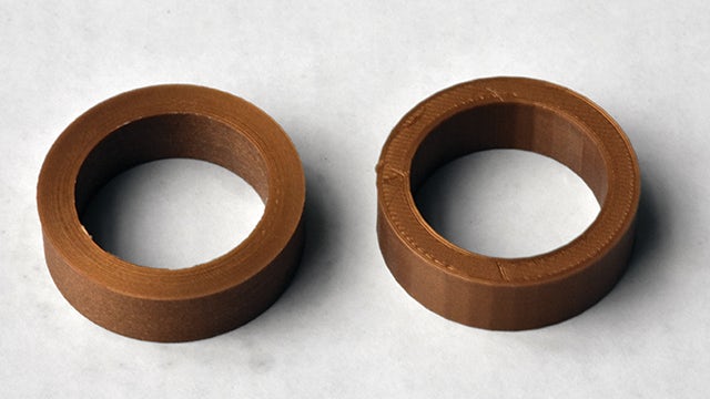 Using NX software to prepare parts for additive manufacturing allows printing perfectly round shapes (left) that would not be possible using the STL files typically employed there.