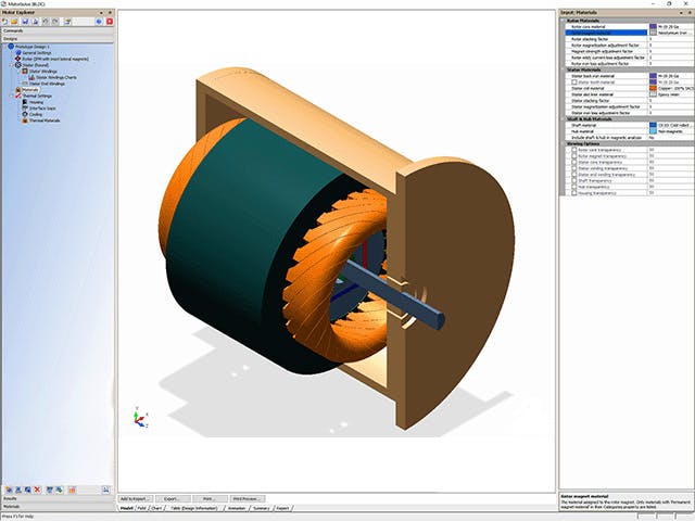 Grafika przekrojowa przedstawiająca projekt silnika elektrycznego w oprogramowaniu Motorsolve.