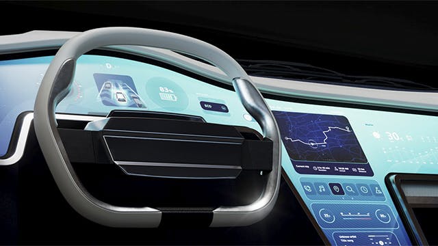 An electric car dashboard representing Siemens model-based systems engineering (MBSE) for better designs.