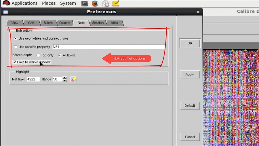 Image of setting up Extract Net options in Calibre DESIGNrev