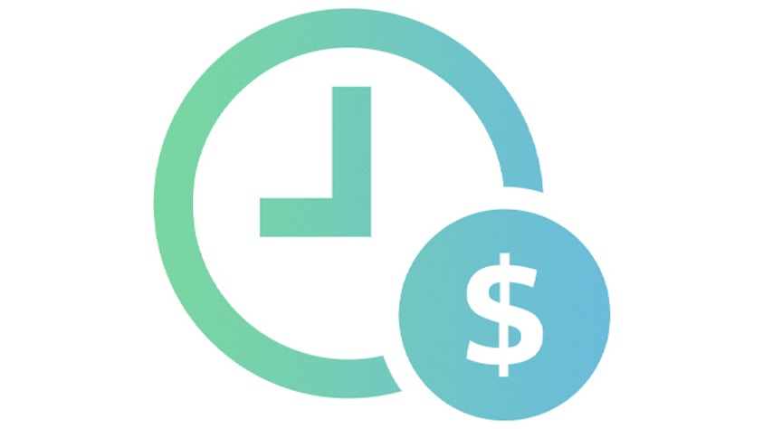 Clock with a dollar sign infographic icon.