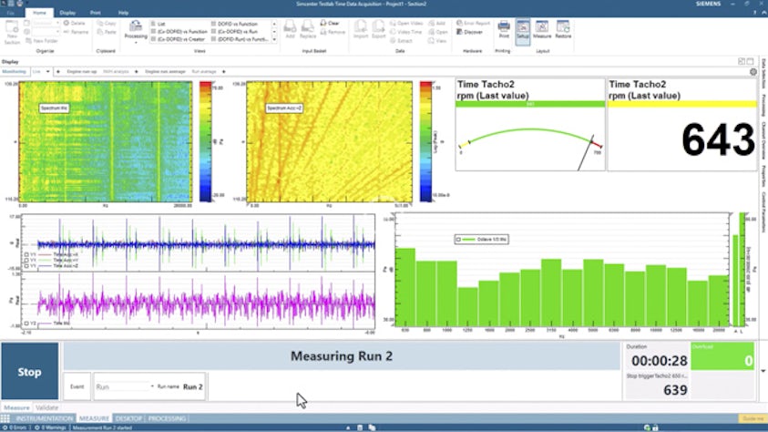 Signature testing UI from the Simcenter Testlab software.