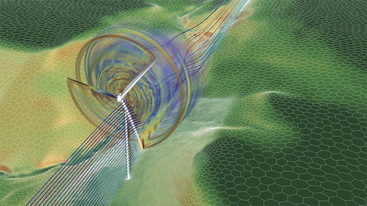 A swirling, vortex-like shape surrounded by a grid of hexagonal patterns, suggesting a visualization of fluid dynamics, energy fields or advanced engineering concepts.