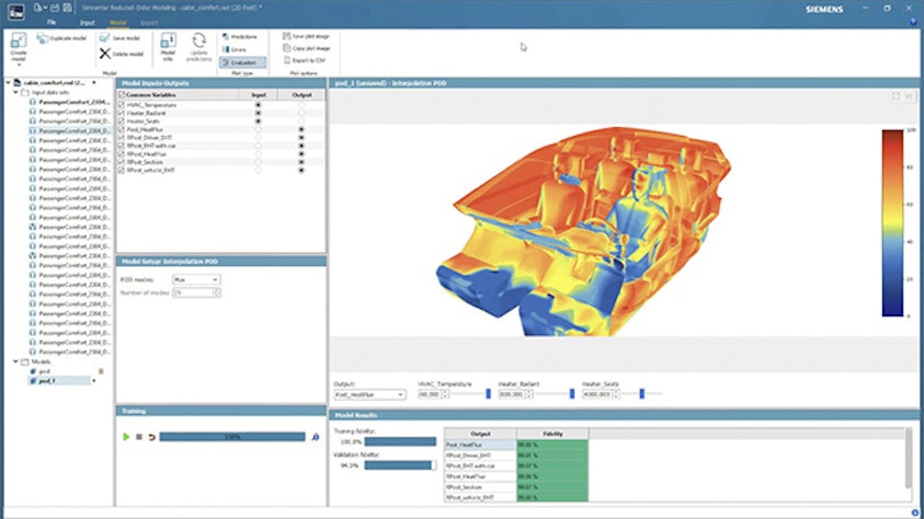 使用 ROM 进行参数探索（该 ROM 通过 Simcenter Reduced Order Modeling 并根据 3D CFD 仿真创建）。