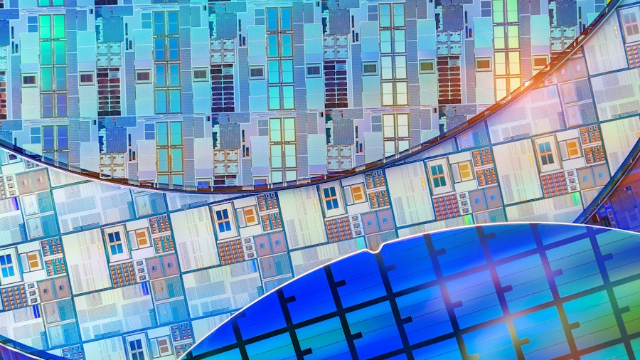 Close up of colorful silicon wafers