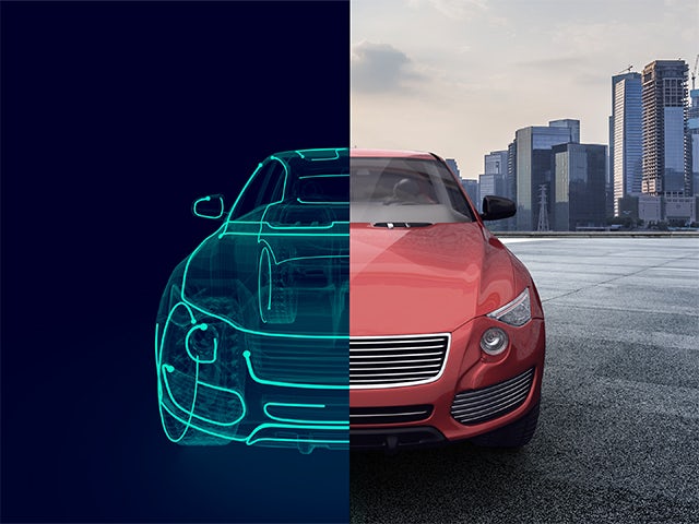 A design showing a physical car and its digital twin.