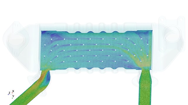 Velocity profiles of Coolant fluid at section inside EGR cooler.