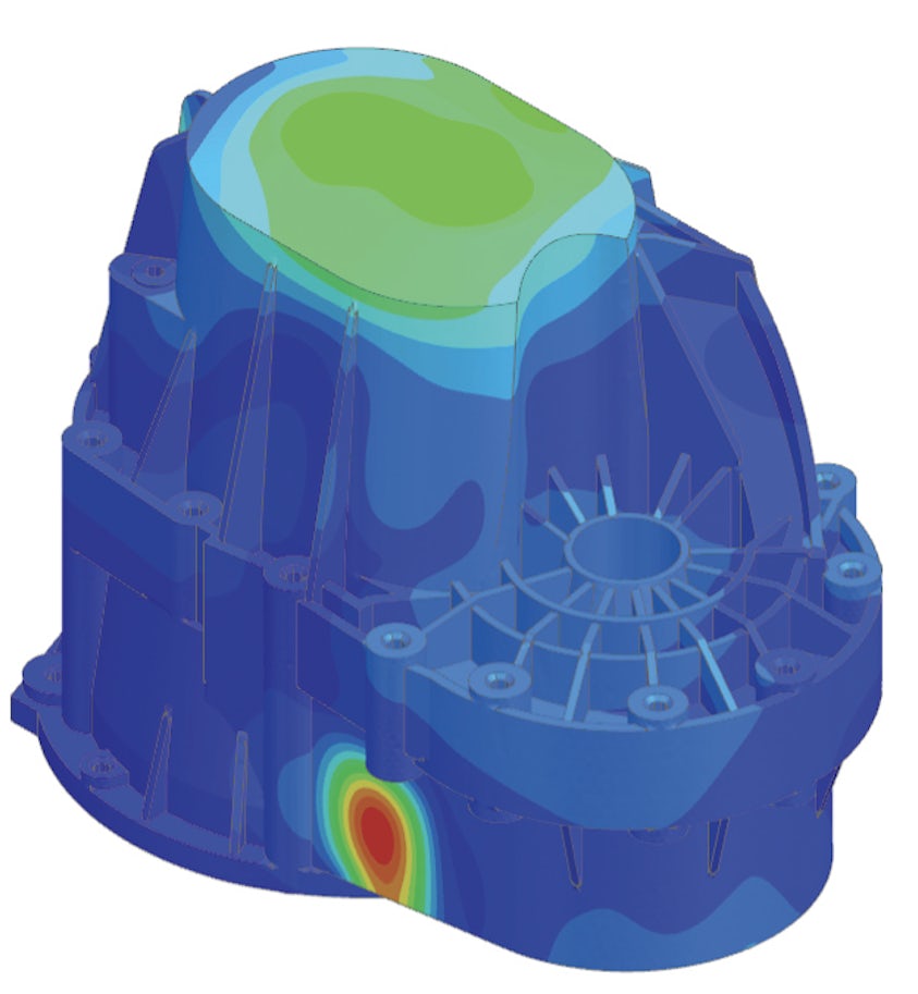 Gear box vibration response computed from Simcenter 3D Noise and Vibration Forced Response.