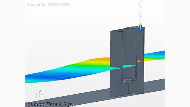 In a bachelor’s degree final project, an UPV/EHU student used Simcenter STAR-CCM+ to model an oscillating water column system used to generate electricity from sea waves by displacing air in chambers to drive wind turbines.