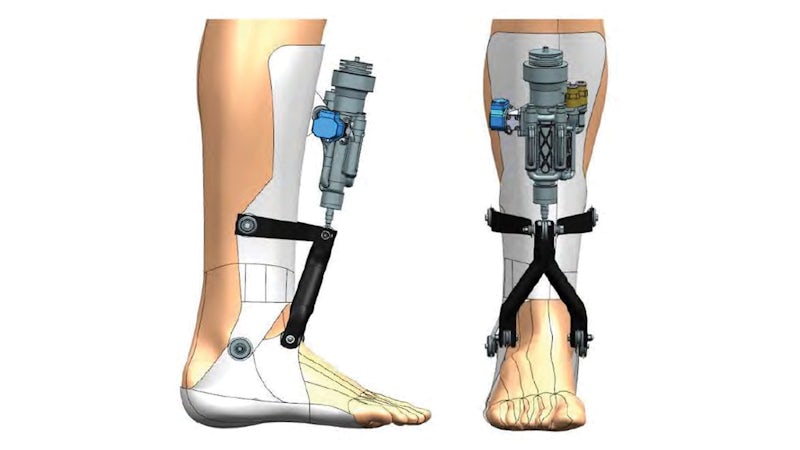 Figure 1. Ankle exoskeleton with a servo-hydraulic actuator (SHA).