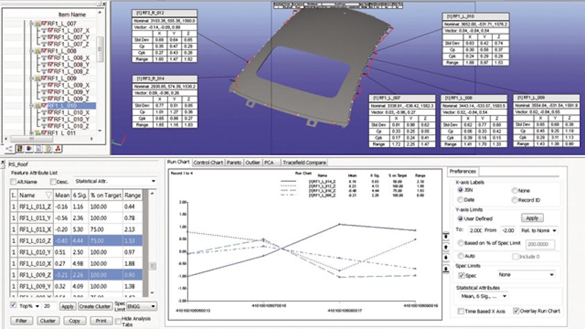 Imagen de informes de calidad de la producción mediante el software Tecnomatix Dimensional Planning and Validation.
