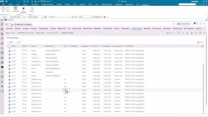 First article inspection characteristics in Teamcenter in NX CAD