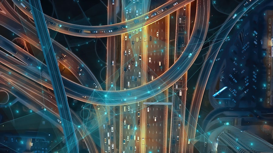 Overview of a complex highway system mimicking the complexity of today’s automotive E/E systems