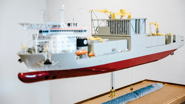 A model of a large ship.