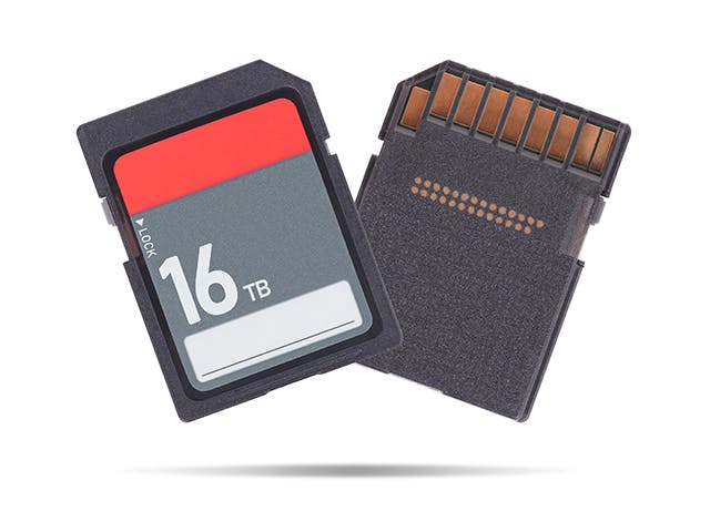 A pair of high capacity SD-Card computer storage cards.