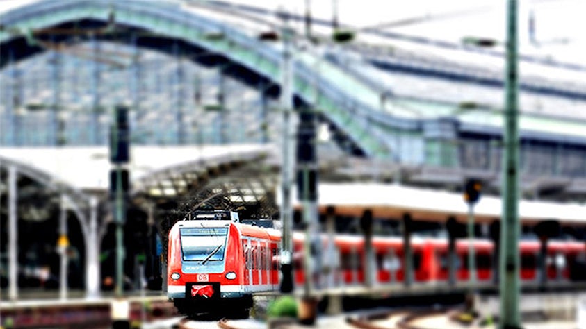 High-speed train entering a station.